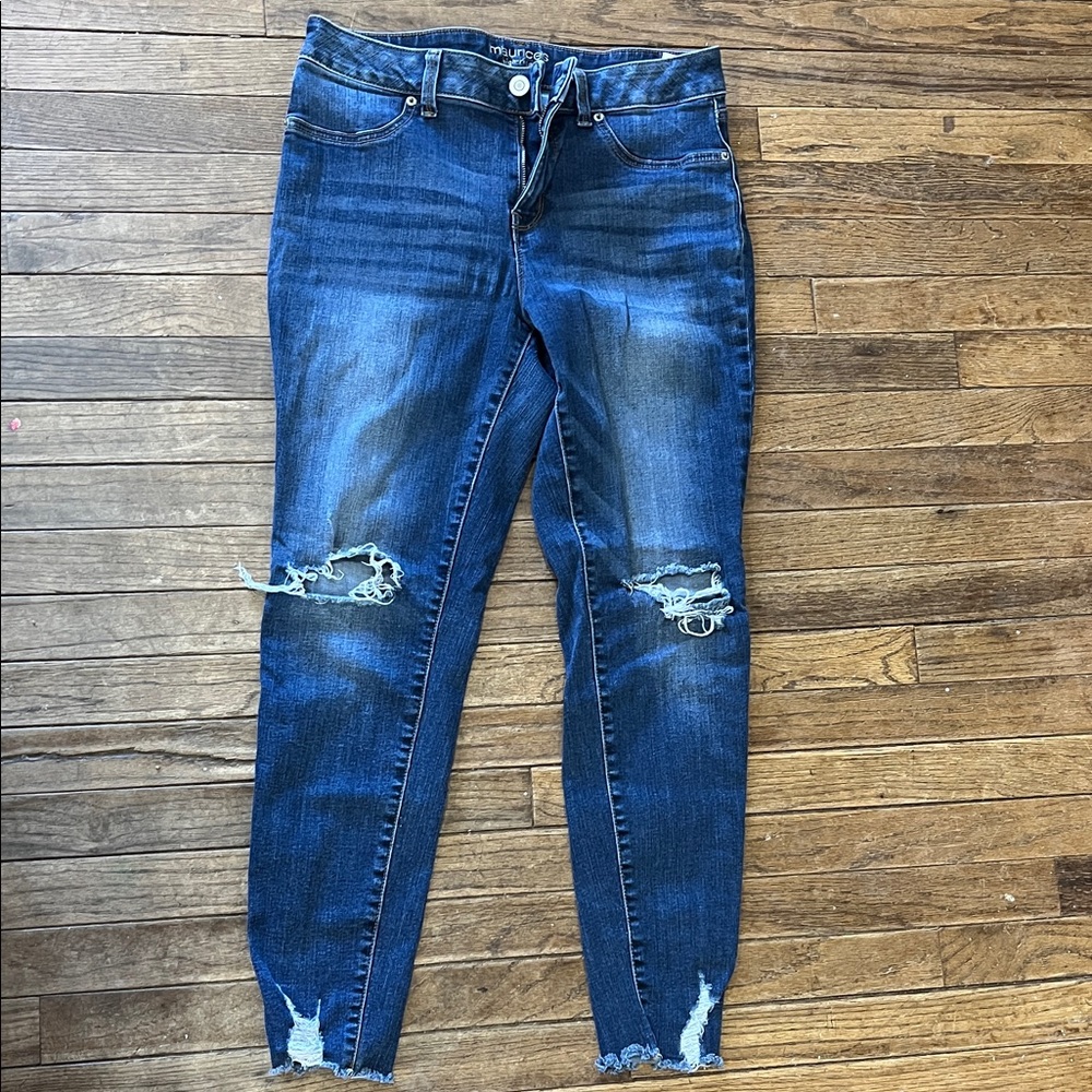 Maurices Distressed Dark Blue Skinny Jeans